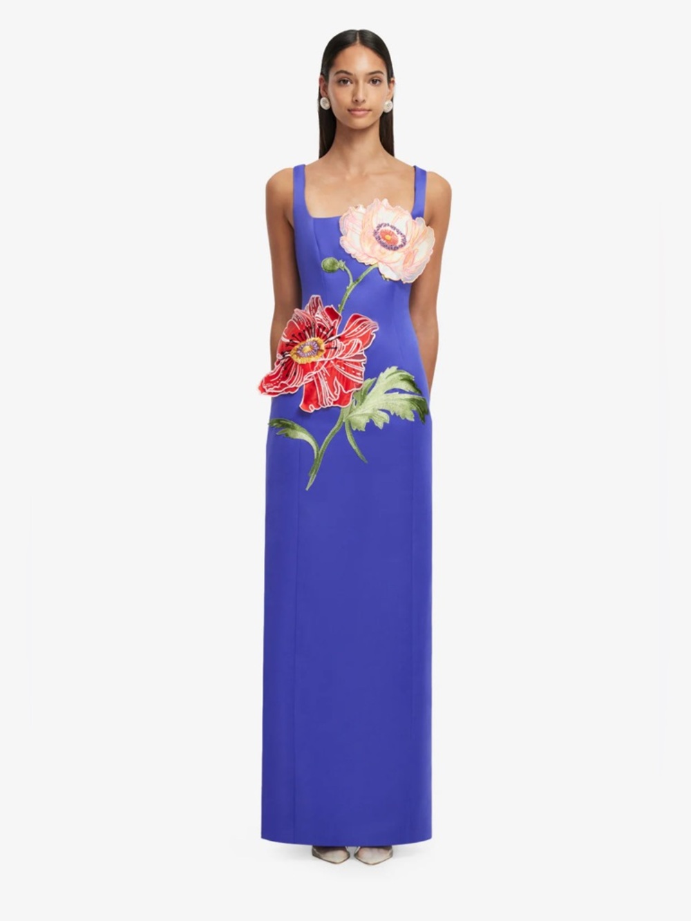 LEO LIN Adelina Maxi Dress Lapis Blue Floral Appliqué Gown Size 12 NWT